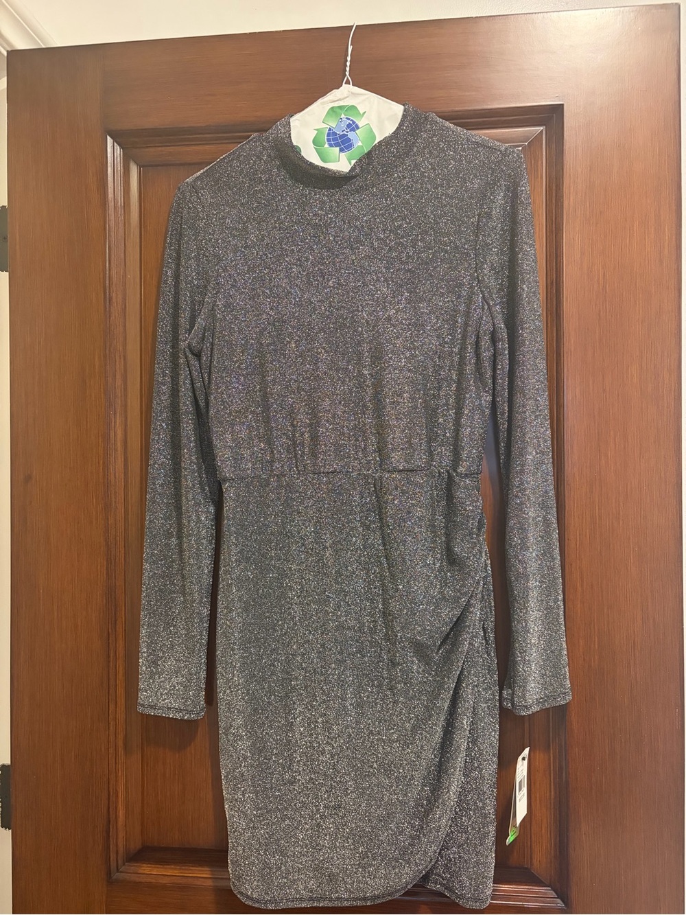 BCX Silver Sparkle Long-Sleeve Bodycon Dress